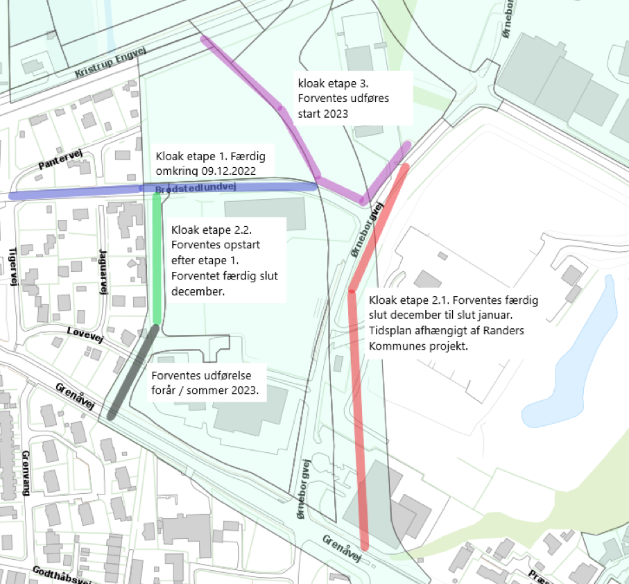 Forventet etapeplan for kloakarbejder i forbindelse med Ny Havnevej.